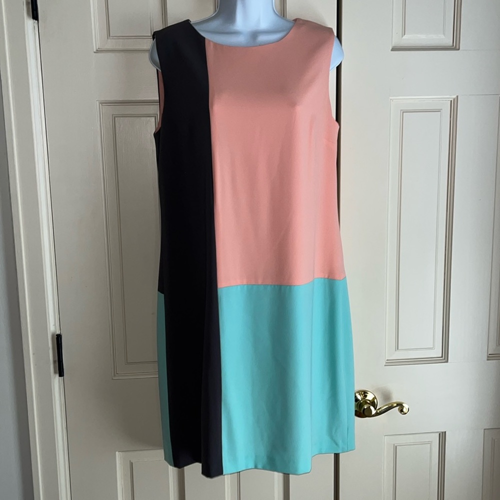 Nine West Sheath Dress, Peach/Gray/Green Colorblock, Size 10